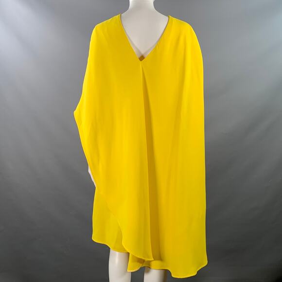CALVIN KLEIN 205W39NYC Size 2 Yellow Silk Wool Layered Poncho Dress - Picture 3 of 9